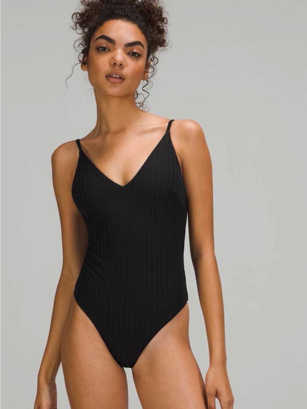 Lululemon NWT Black Ribbed V-Neck One-Piece Swimsuit Size 10